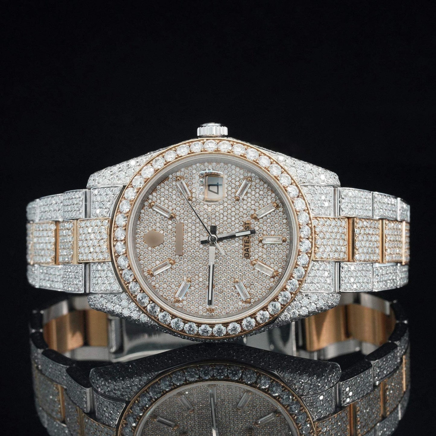 Iced-Out Moissanite Diamond Watch – Fully Automatic Hip-Hop Bust Down Two-Tone Luxury Timepiece