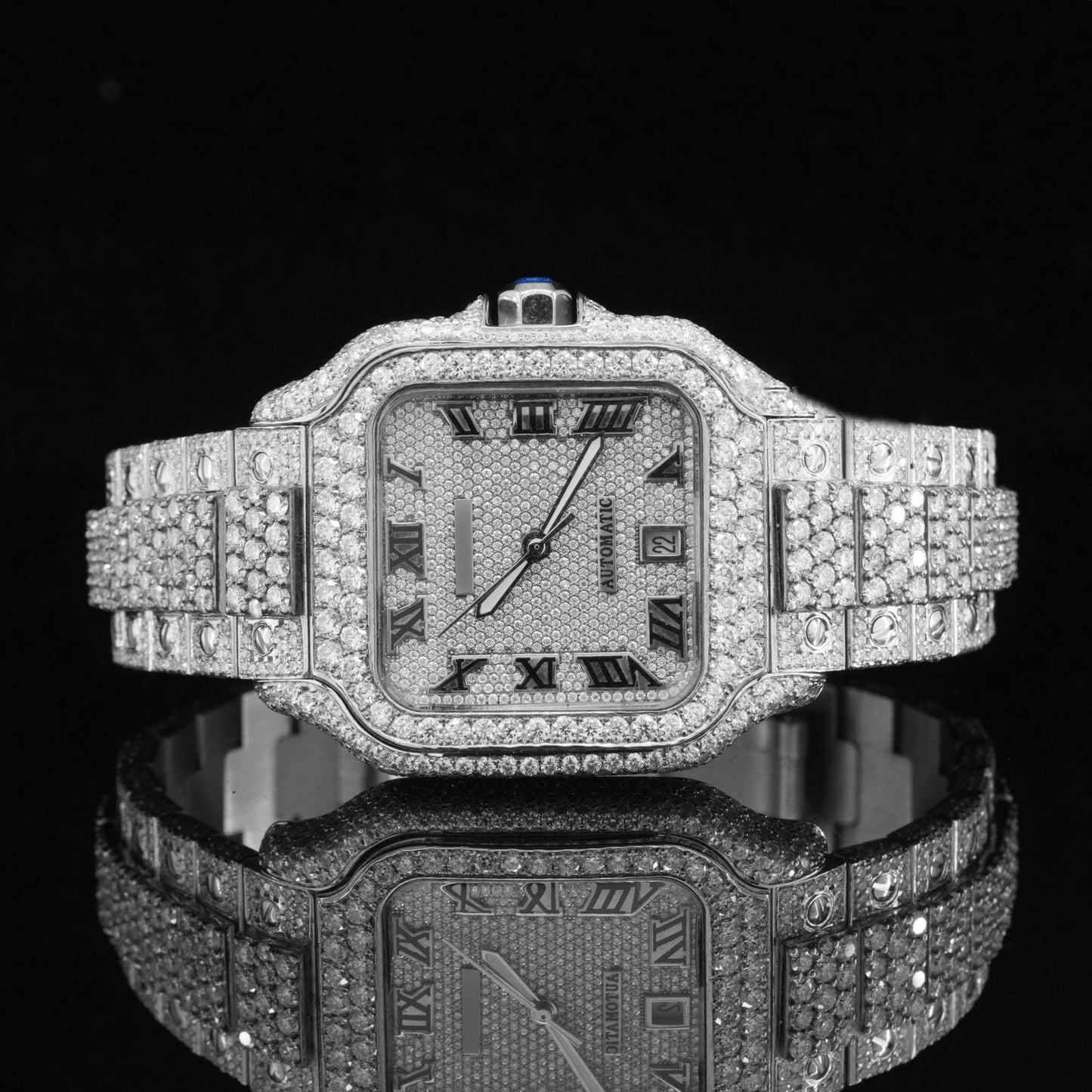Fully Iced-Out Two-Tone Moissanite Watch – Japan Automatic Movement, Luxury Hip-Hop Timepiece for Men