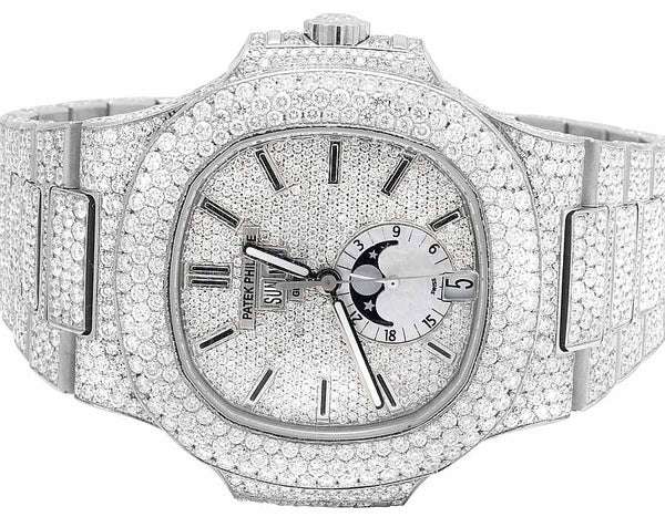 Round VVS Moissanite Diamond Menโs Automatic Watch, White Gold Plated, Iced Out Hip Hop Bling โ Luxury Birthday Gift for Him