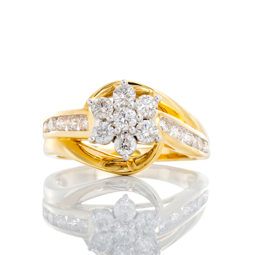 "1.00ctw Raised Flower Moissanite Solitaire Ring with Channel Set Wave Shoulders – VVS D-Color 925 Sterling Silver Floral Engagement Ring for Women"