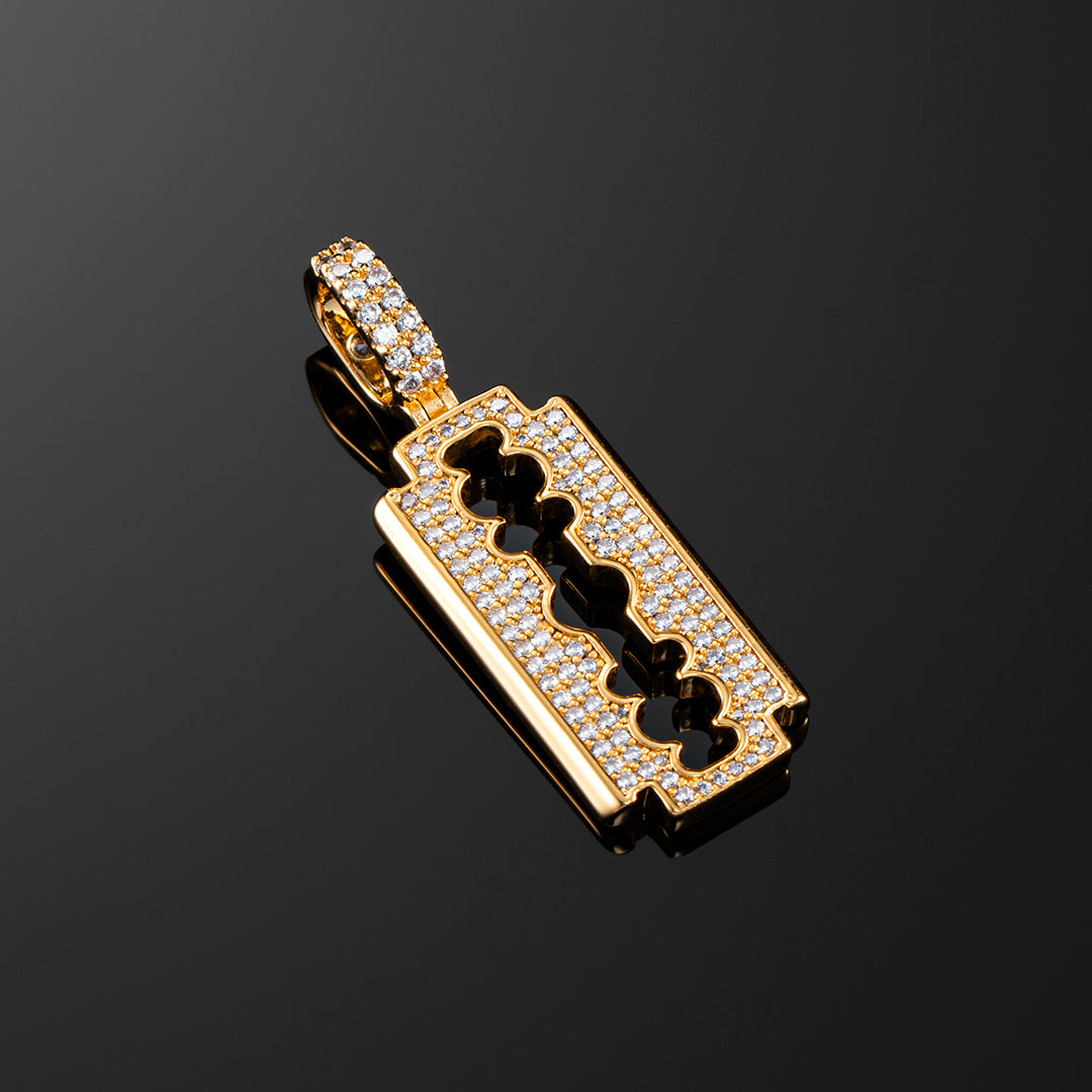 MW Classic VVS Moissanite 925 Sterling Silver Double Edge Razor Pendant Hip Hop MW_P1036