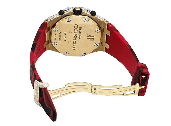 Full Iced Out VVS Moissanite Diamond Men's Watch, Red Army Silicon Band, Chronograph Function, 42mm โ Luxury Hip Hop Watch