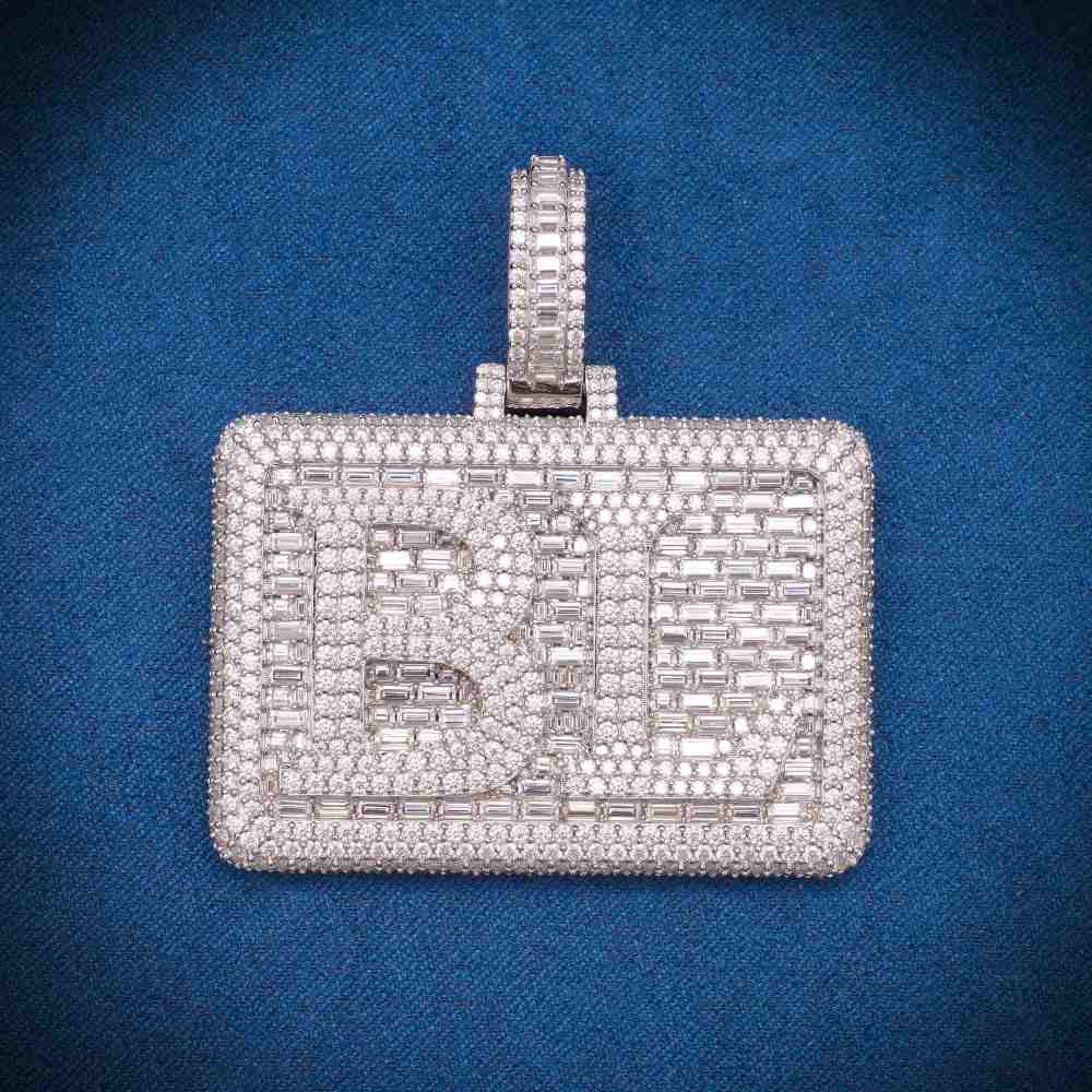 “BL” Custom Moissanite Rectangle Pendant – Iced Out Diamond-Look Personalized Name Necklace for Men & Women in Yellow Gold, Rose Gold, White Gold, or 925 Silver