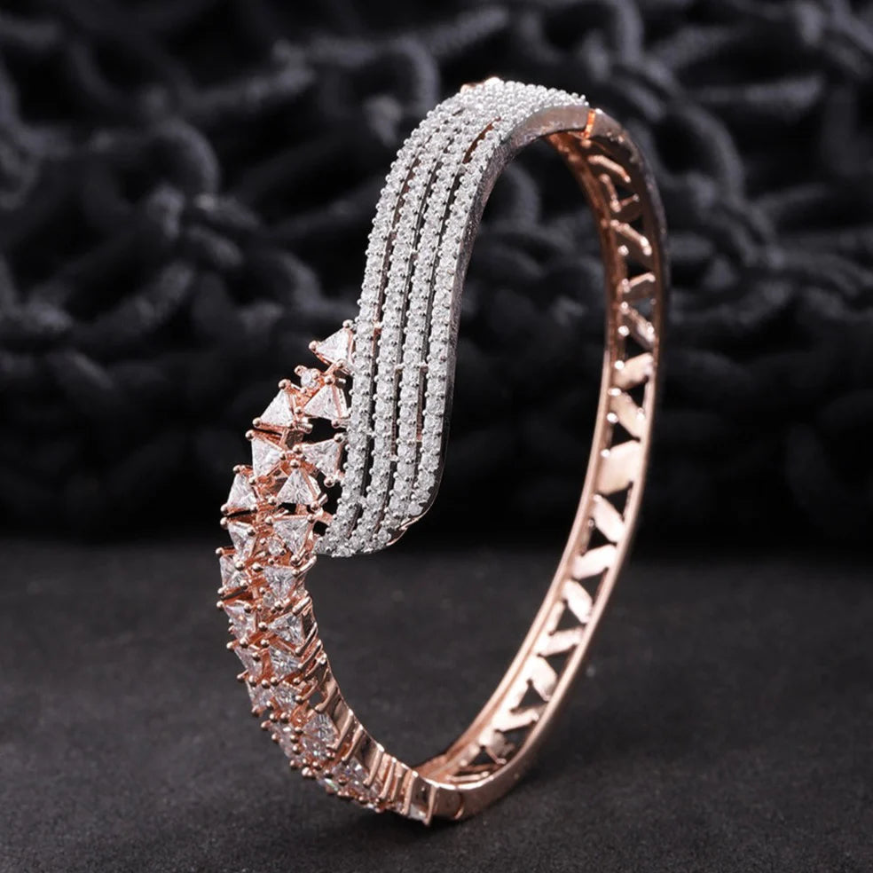 "Artificial Love Bound Rose Gold-Plated American Diamond Studded Bracelet for Women | Elegant Adjustable Jewelry"