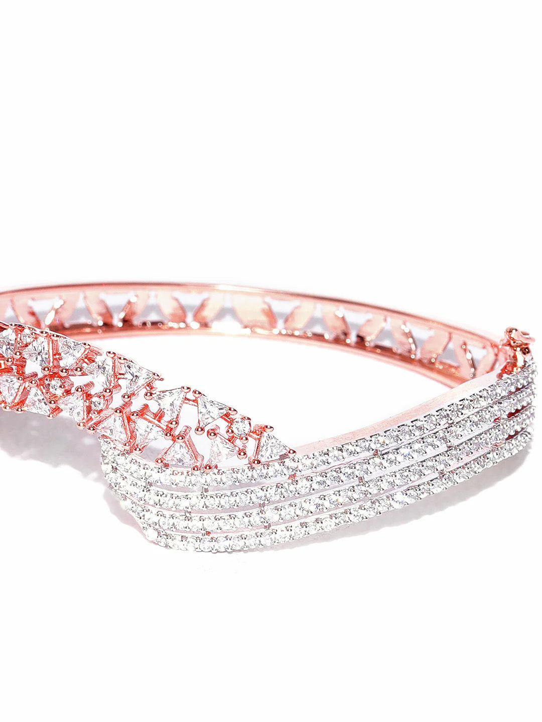 "Artificial Love Bound Rose Gold-Plated American Diamond Studded Bracelet for Women | Elegant Adjustable Jewelry"