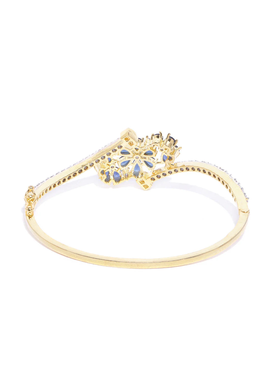 "Artificial Gold Plated Blue Floral American Diamond Bracelet for Women | Elegant Adjustable Jewelry"