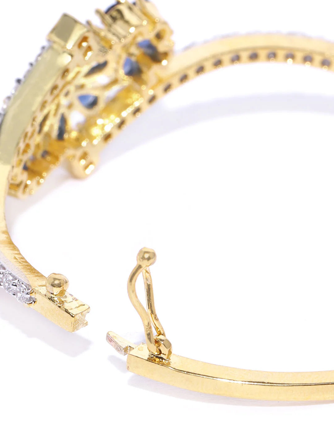 "Artificial Gold Plated Blue Floral American Diamond Bracelet for Women | Elegant Adjustable Jewelry"