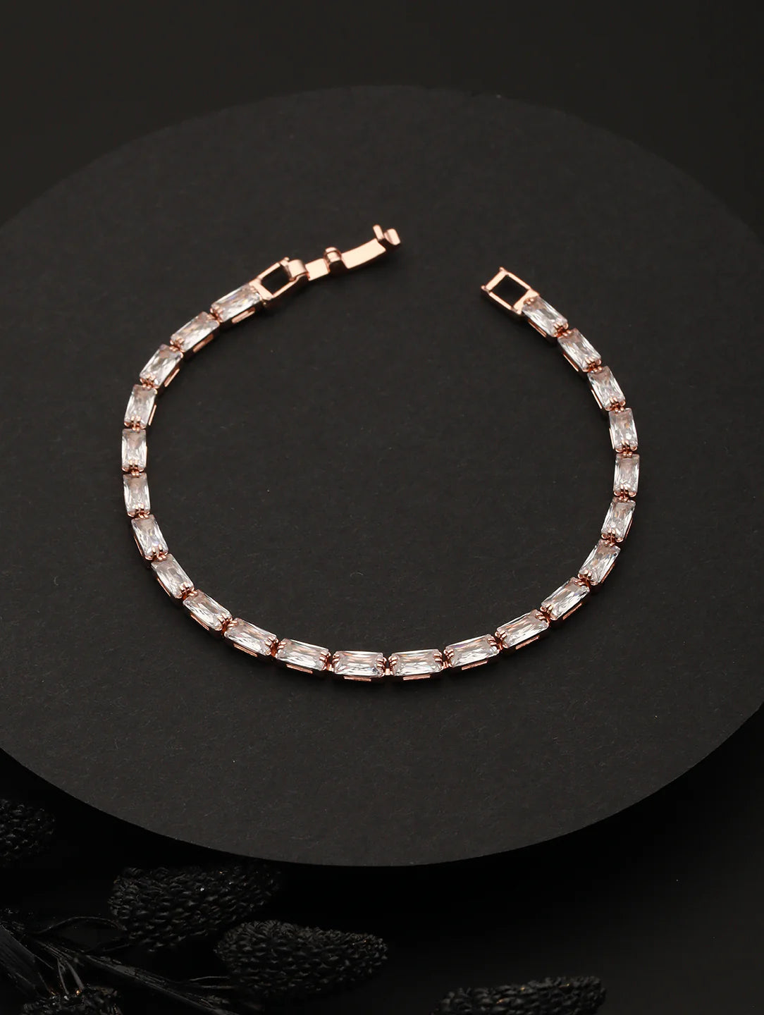 "Artificial Studded Brick American Diamond Rose Gold-Plated Bracelet for Women | Elegant Adjustable Jewelry"
