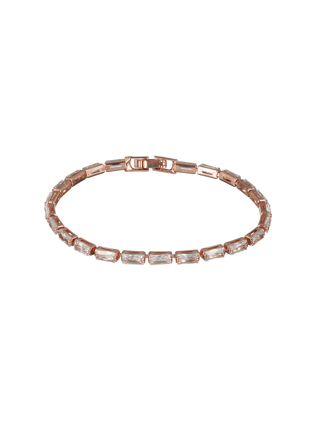 "Artificial Studded Brick American Diamond Rose Gold-Plated Bracelet for Women | Elegant Adjustable Jewelry"