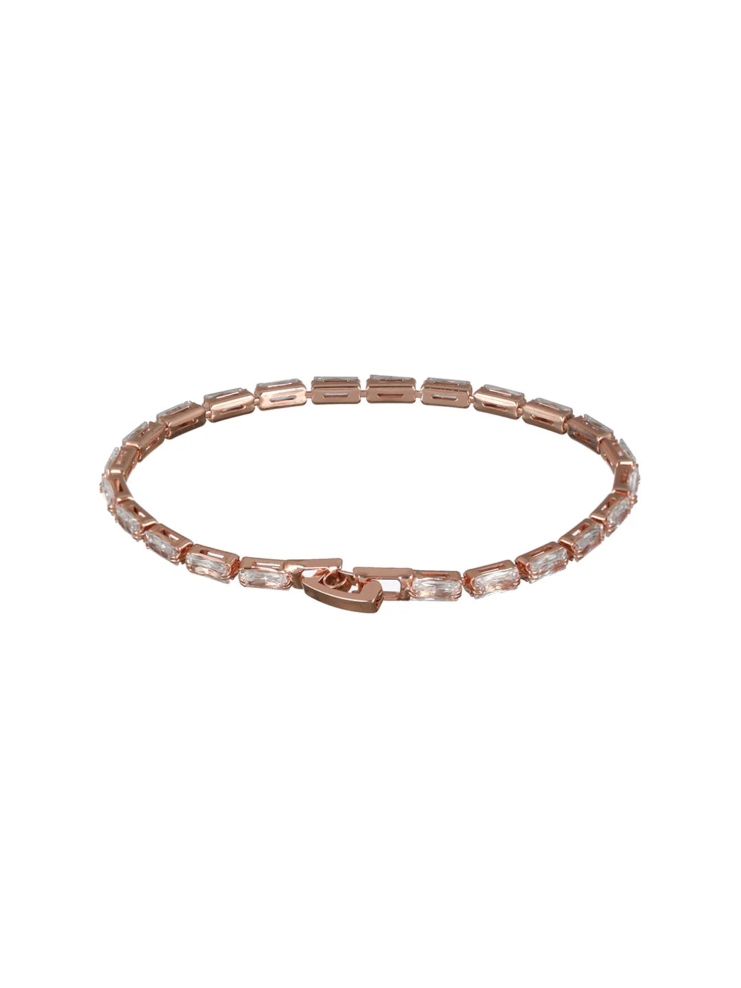 "Artificial Studded Brick American Diamond Rose Gold-Plated Bracelet for Women | Elegant Adjustable Jewelry"
