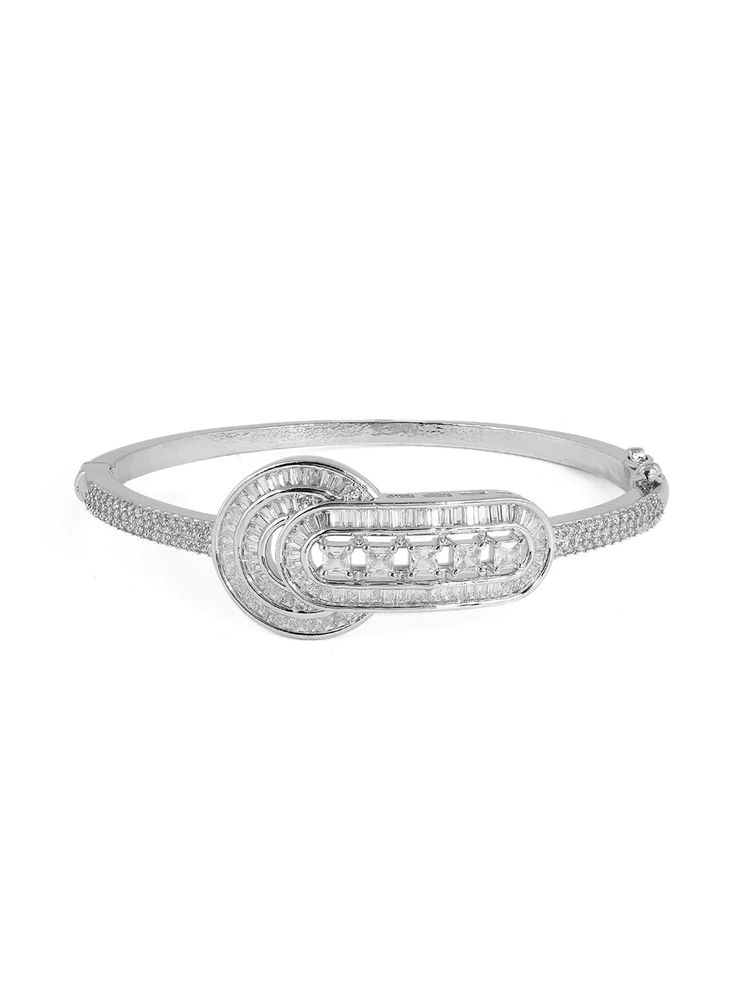 "Artificial Priyaasi Fancy Rhinestones AD Silver Plated Kada Style Bracelet for Women | Elegant Adjustable Jewelry"