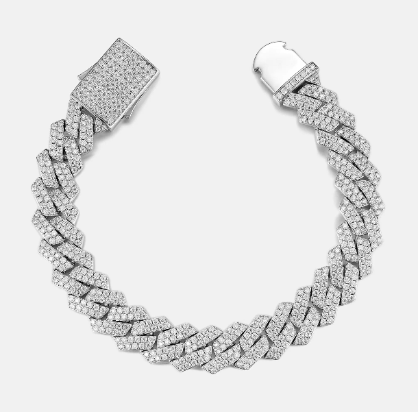 MW Lavish 10MM Prong Cuban 925 Sterling Silver VVS Moissanite Link Bracelet Hip Hop MW_CB1035