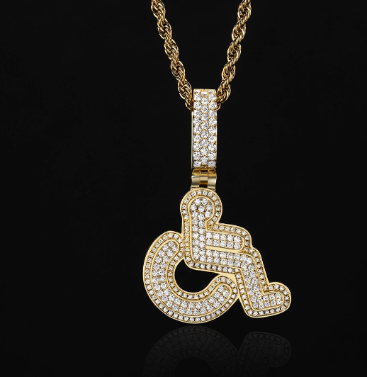 MW Gorgeous VVS Moissanite Layered Wheelchair Symbol Pendant 925 Sterling Silver Iced Out MW_P1006