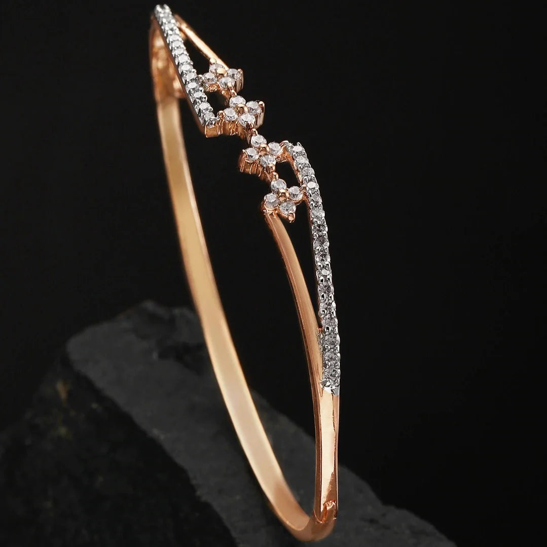 "Artificial Priyaasi Rose Gold-Plated American Diamond Studded Floral Bracelet for Women | Elegant Adjustable Jewelry"