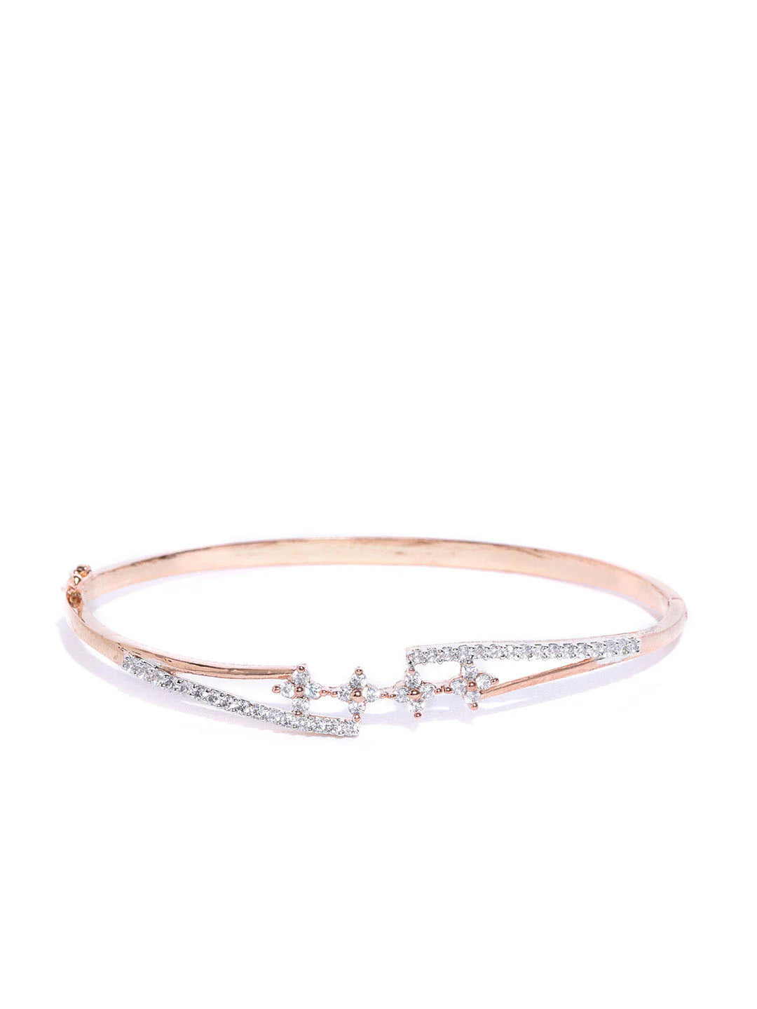 "Artificial Priyaasi Rose Gold-Plated American Diamond Studded Floral Bracelet for Women | Elegant Adjustable Jewelry"