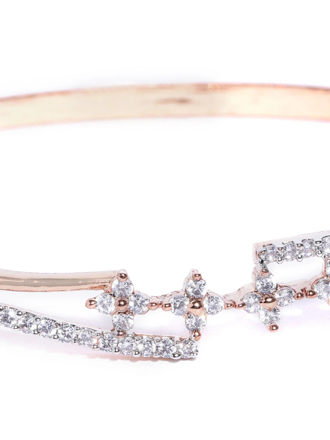 "Artificial Priyaasi Rose Gold-Plated American Diamond Studded Floral Bracelet for Women | Elegant Adjustable Jewelry"