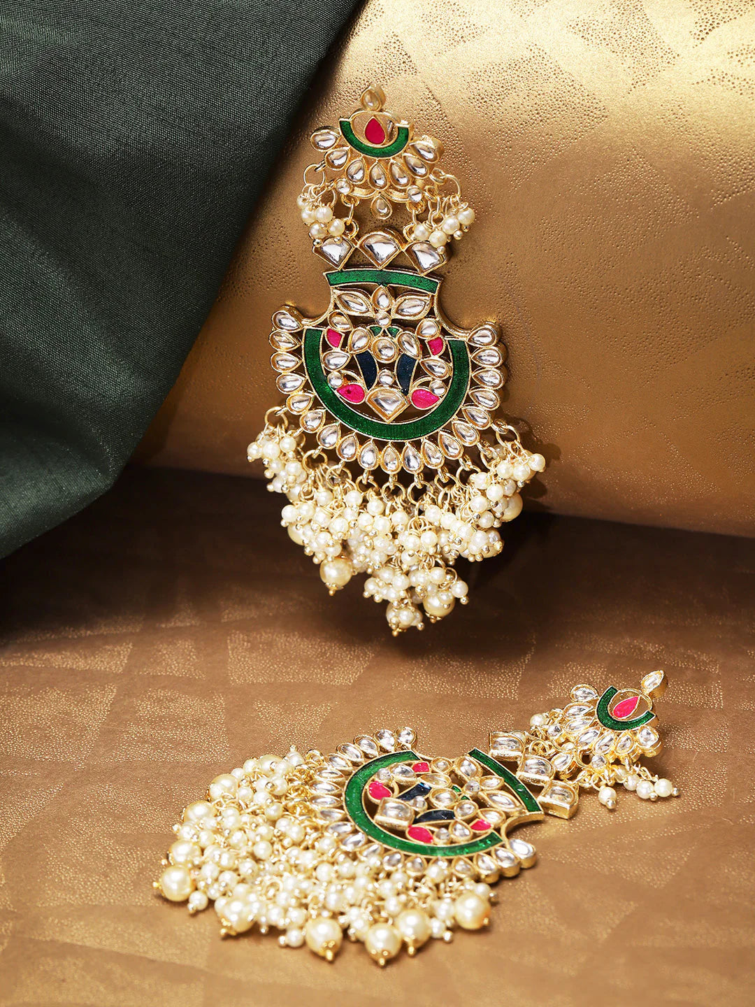 "Artificial Gold Plated Kundan Studded Off-White Beaded Multicolor Drop Earrings for Women – Traditional Ethnic Jewelry"