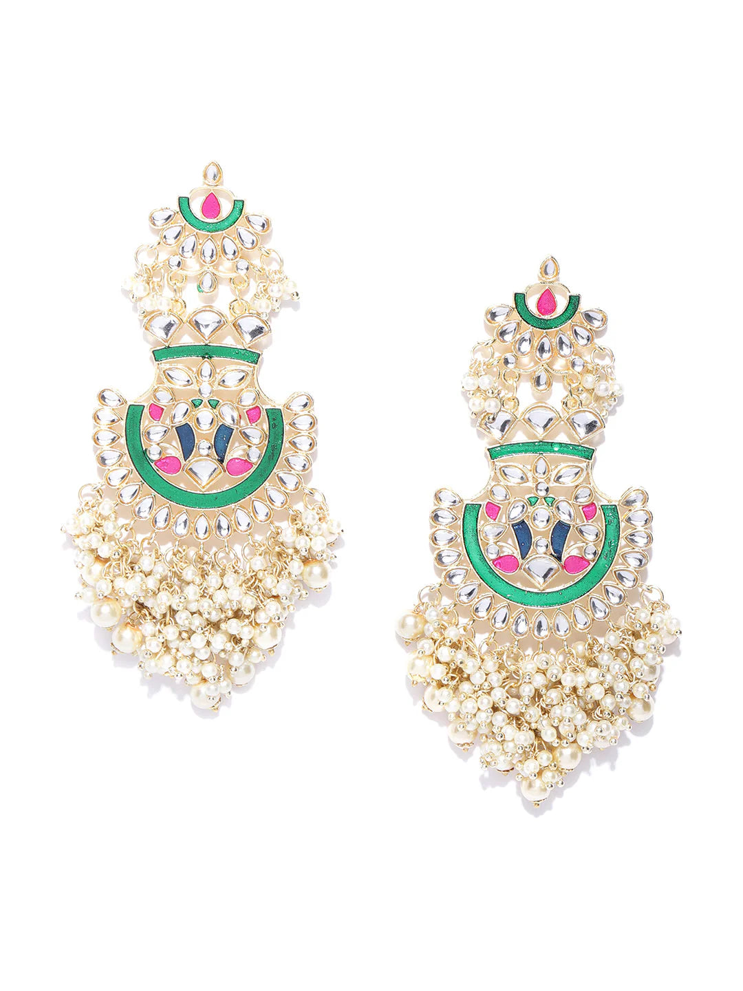 "Artificial Gold Plated Kundan Studded Off-White Beaded Multicolor Drop Earrings for Women – Traditional Ethnic Jewelry"