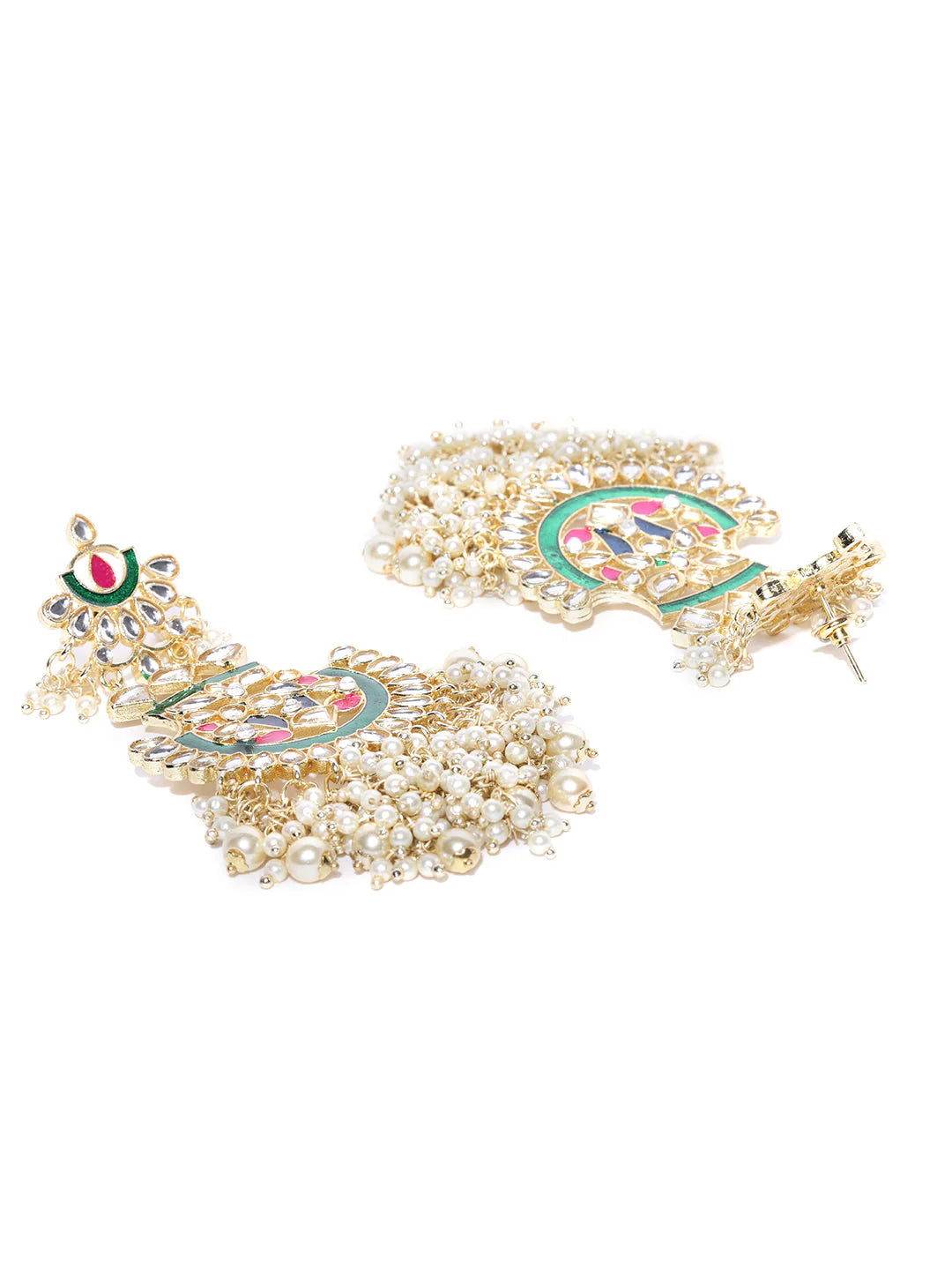 "Artificial Gold Plated Kundan Studded Off-White Beaded Multicolor Drop Earrings for Women – Traditional Ethnic Jewelry"