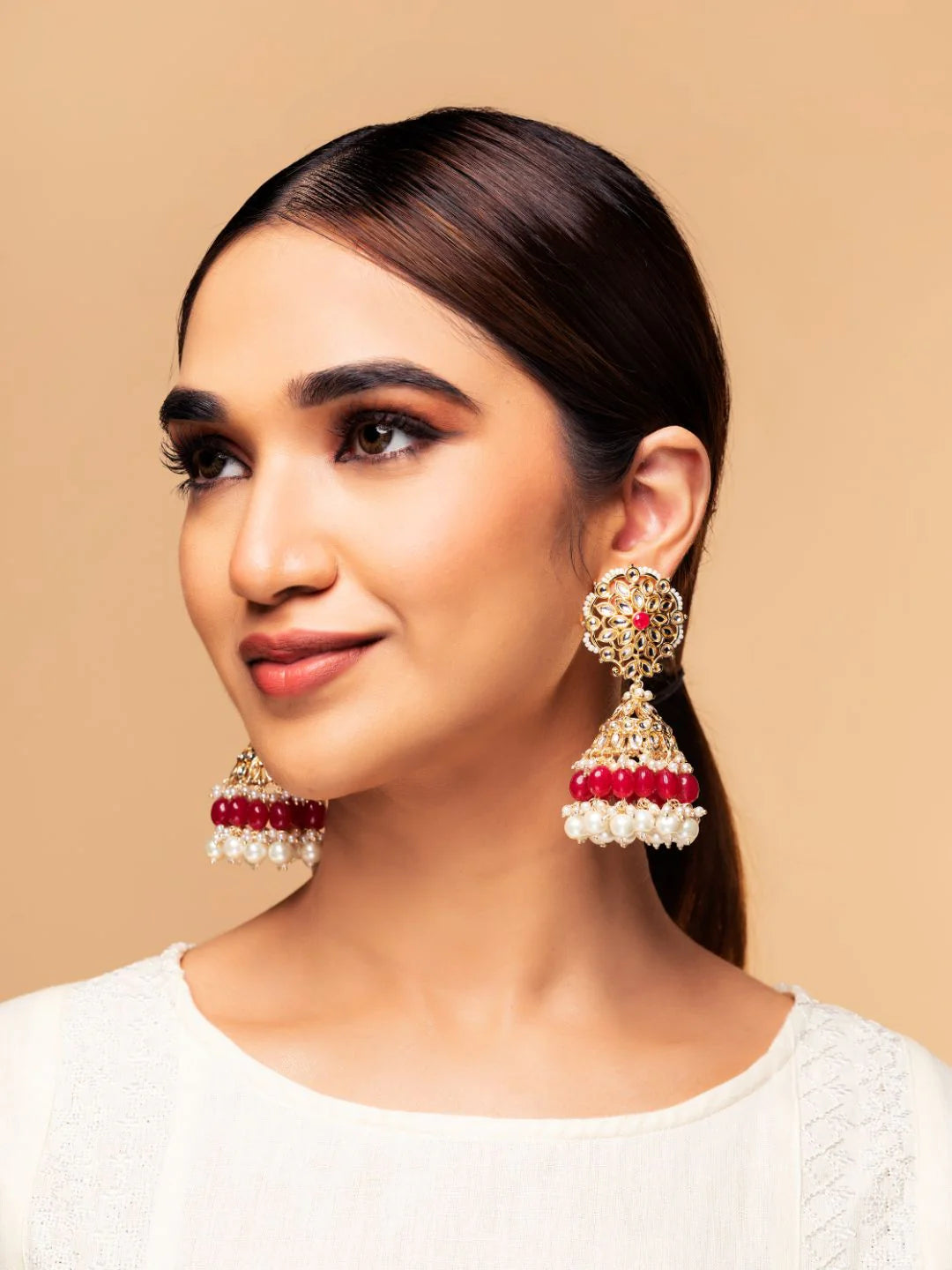 "Artificial Kundan Studded Gold Plated Earrings for Women | Traditional Ethnic Jewelry"