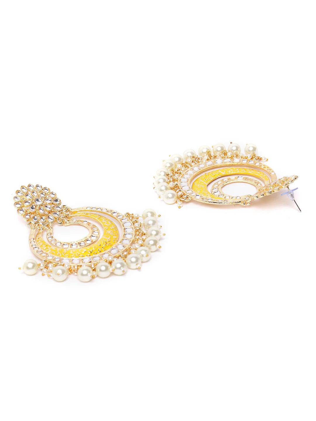 "Artificial Kundan Studded Yellow Colored Earrings for Women | Traditional Ethnic Jewelry"