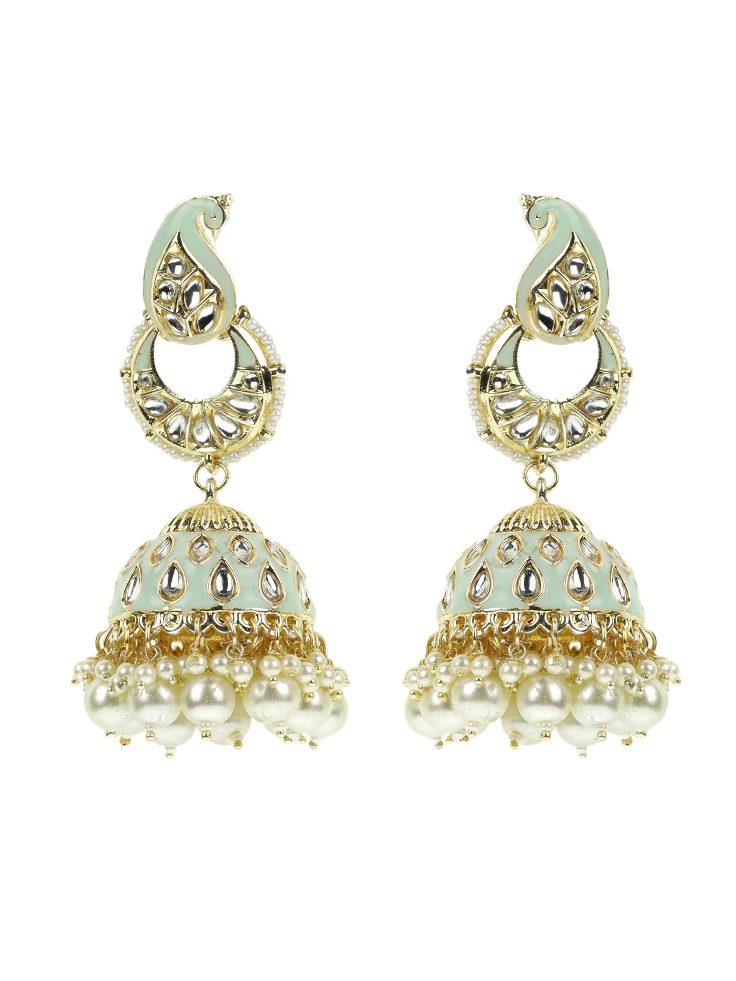 "Artificial Kundan Studded Beaded Jhumka Earrings for Women | Traditional Ethnic Jewelry"
