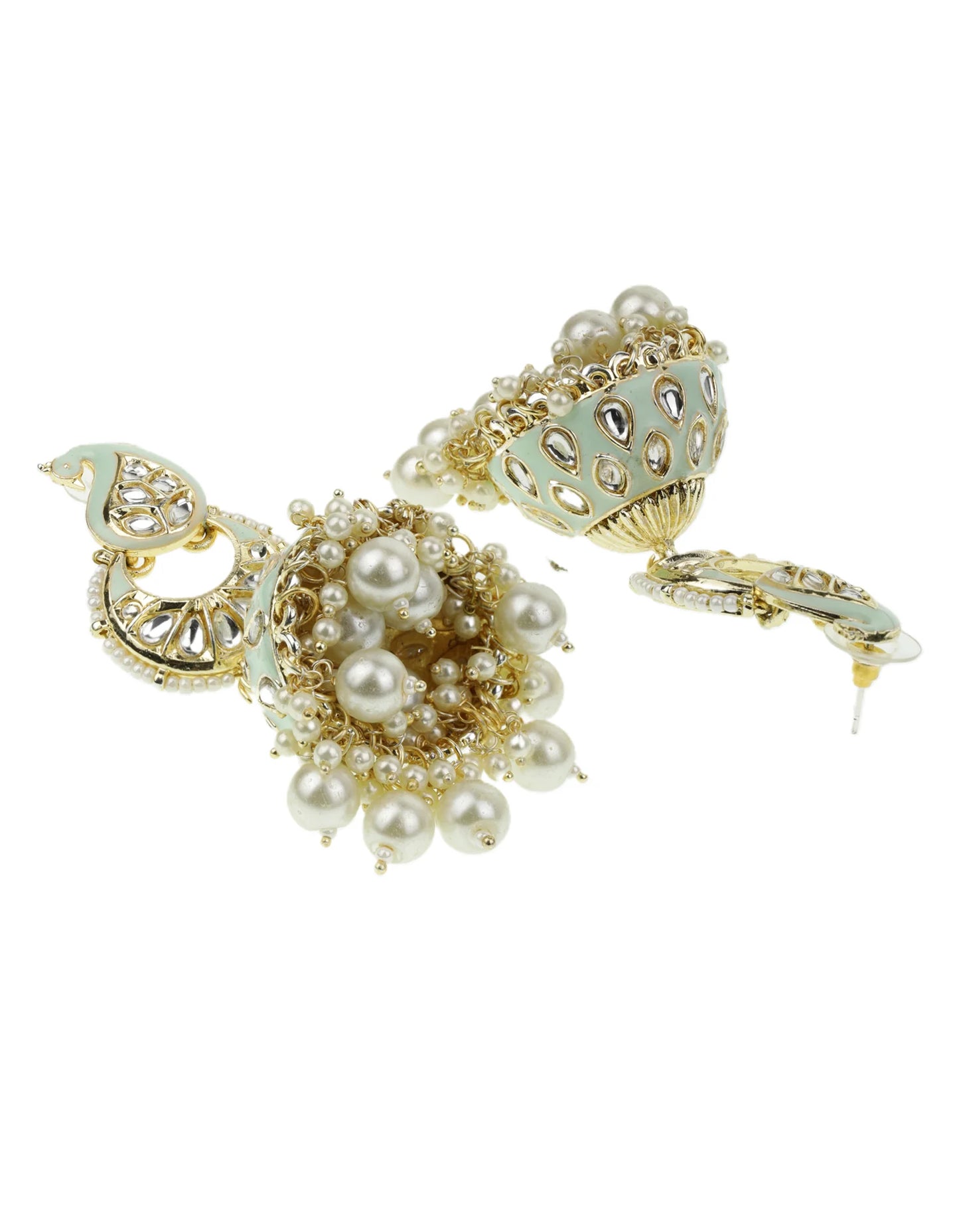 "Artificial Kundan Studded Beaded Jhumka Earrings for Women | Traditional Ethnic Jewelry"