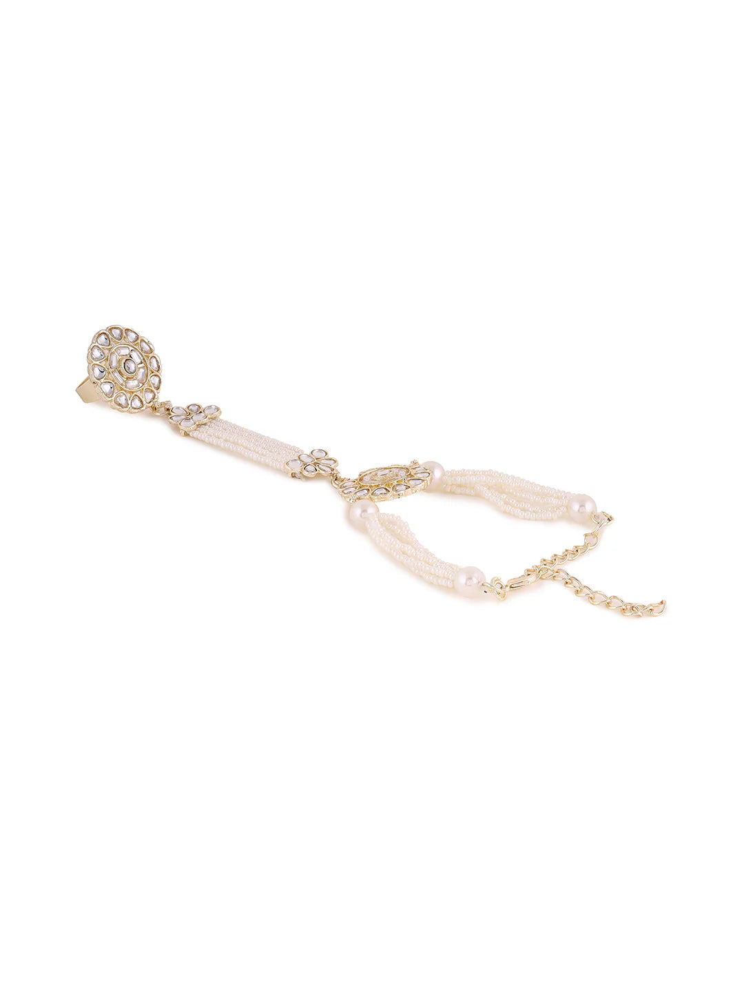 "Artificial Priyaasi Pearl and Kundan Combo Hathphool for Women | Traditional Ethnic Hand Jewelry"
