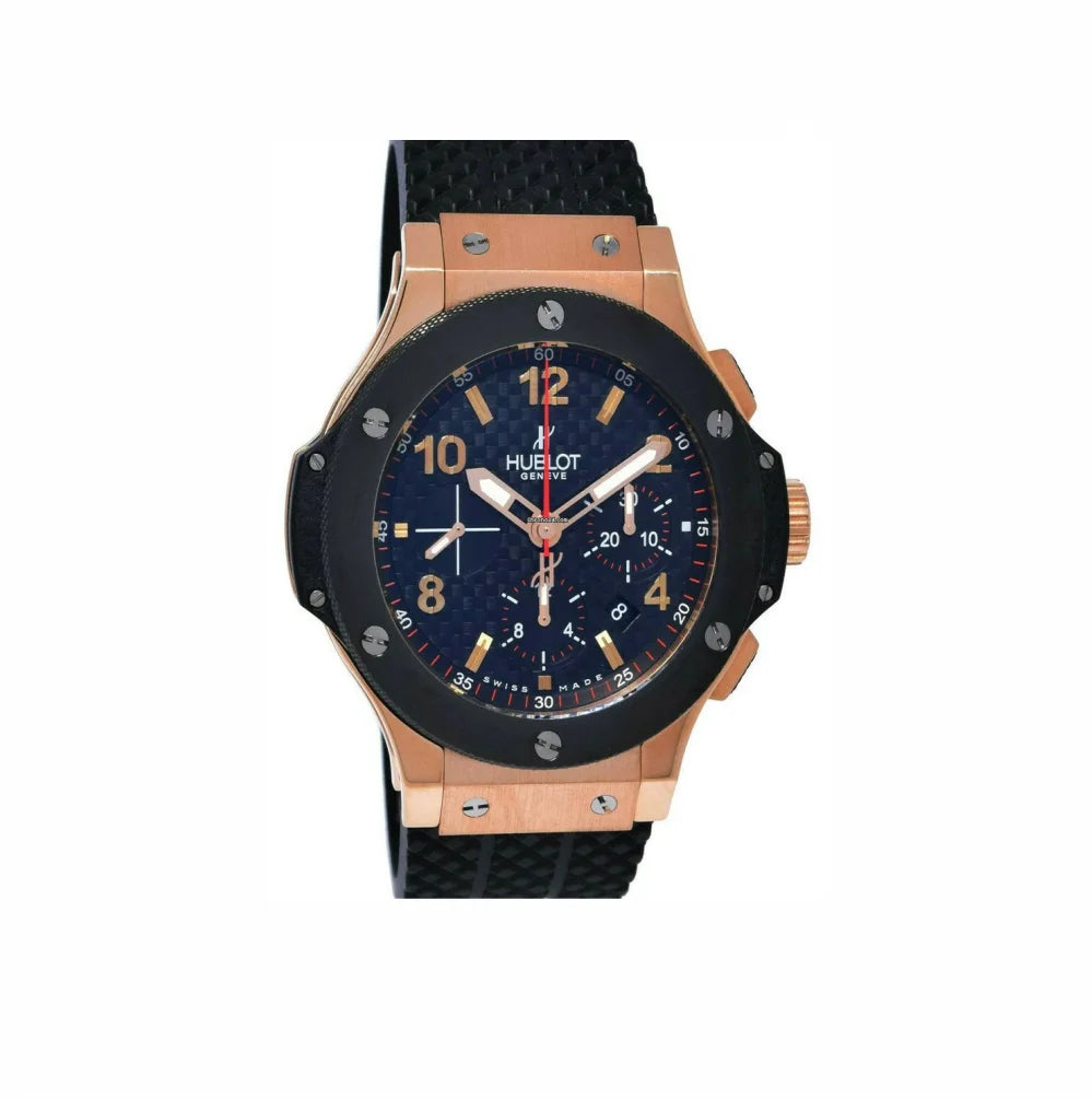 "Hublot Big Bang Men’s Watch – Rose Gold Case with Black Ceramic Bezel Luxury Swiss Timepiece"