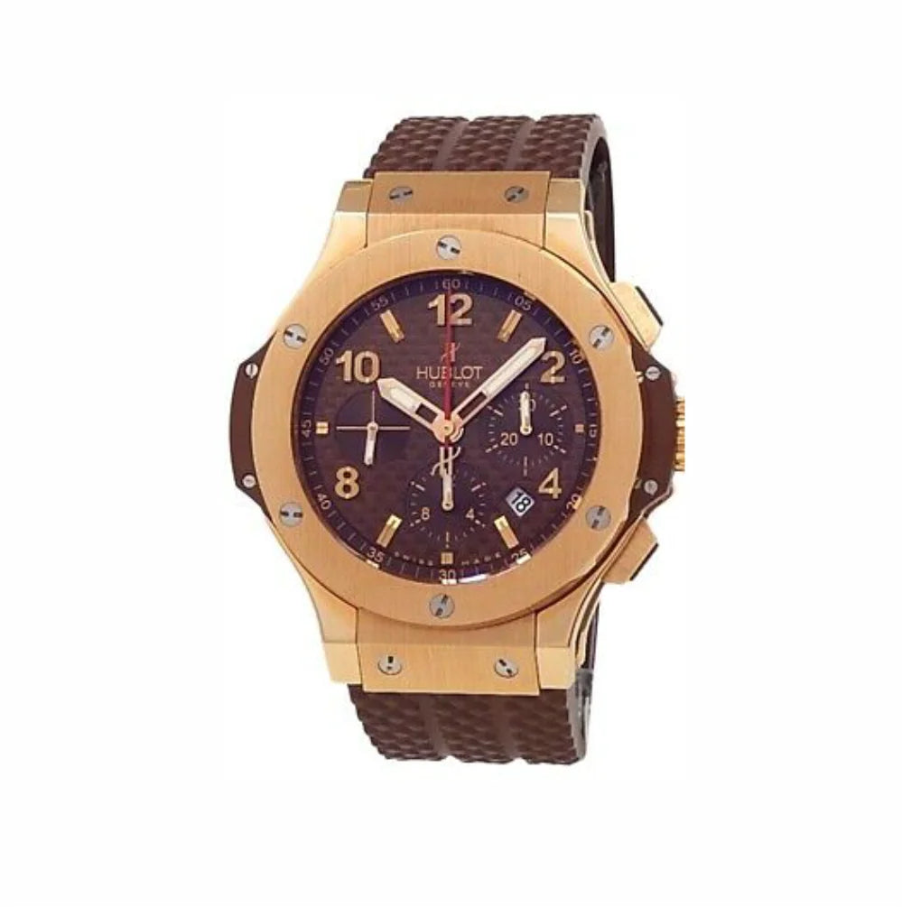 "Hublot Big Bang Rose Gold Men’s Watch – Brown Rubber Strap Luxury Swiss Automatic Timepiece"