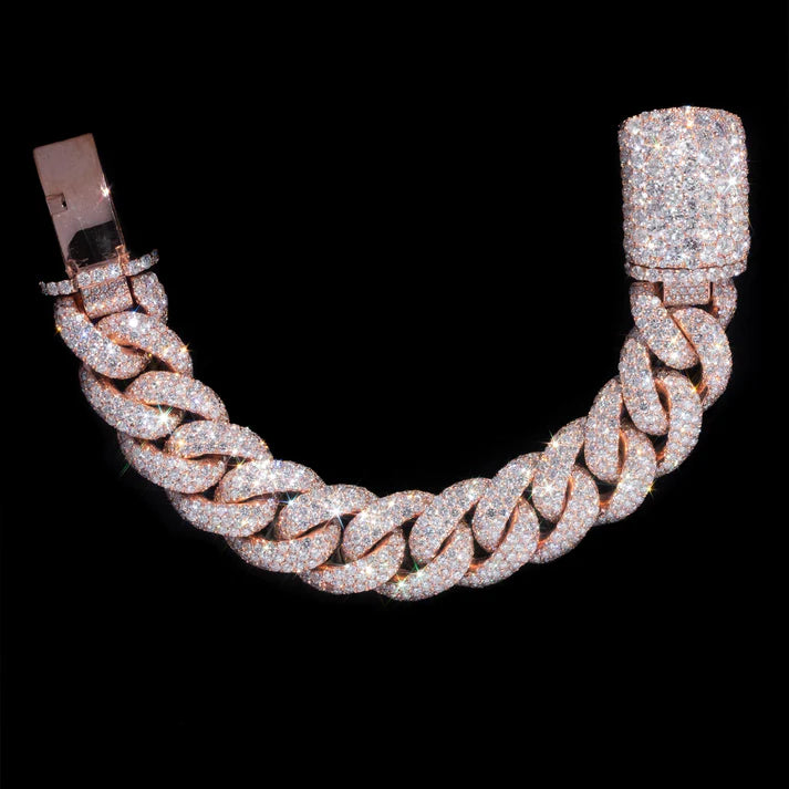 10 MM Rose Gold Moissanite Pavé Cuban Link Bracelet – Iced Out VVS Diamond-Look Hip Hop Jewelry for Men & Women