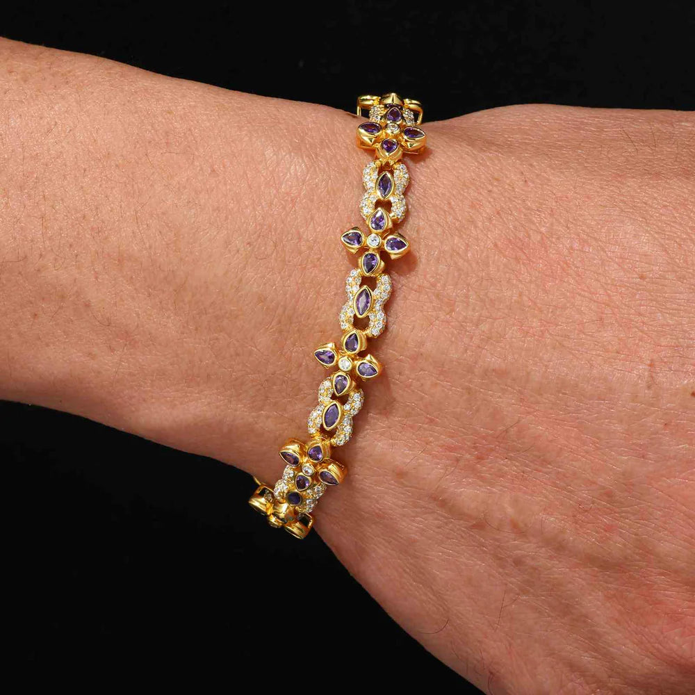 10mm Moissanite Purple Four-Leaf Clover Infinity Bracelet – VVS Diamond-Look Lucky Charm Jewelry in 925 Silver, Yellow, Rose & White Gold Finishes
