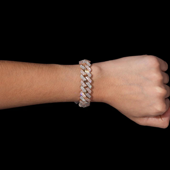 10MM White & Rose Gold Moissanite Prong Bracelet – Iced Out VVS Diamond-Look Two-Tone Tennis Style Jewelry for Men & Women