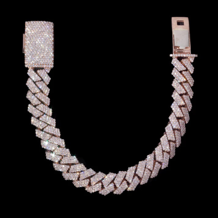 10MM Rose Gold Moissanite Cuban Link Bracelet – Iced Out VVS Diamond-Look Hip Hop Jewelry for Men & Women