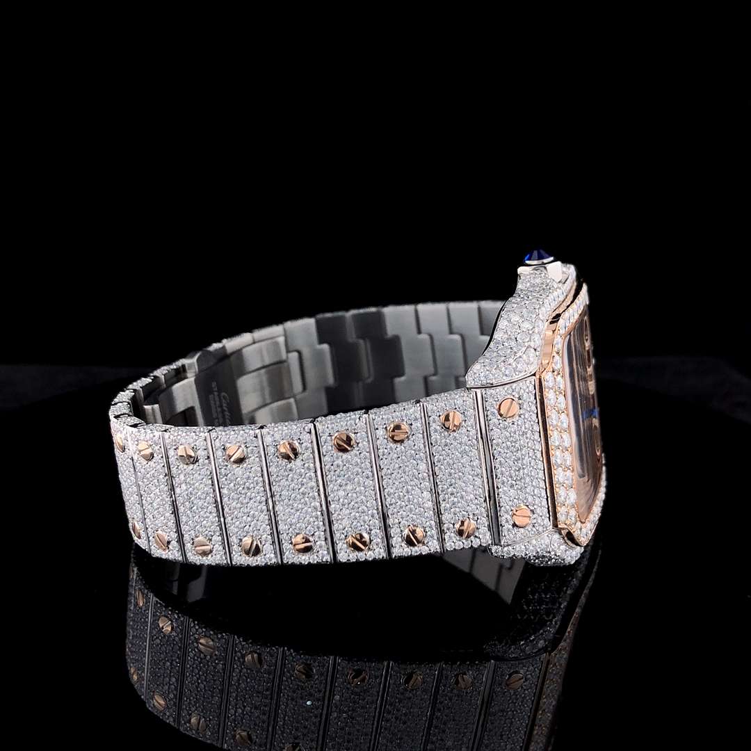 Skeleton VVS Moissanite Diamond Menโs Watch, Full Iced Out, Stainless Steel White & Yellow Gold Plated โ Luxury Birthday Gift for Him