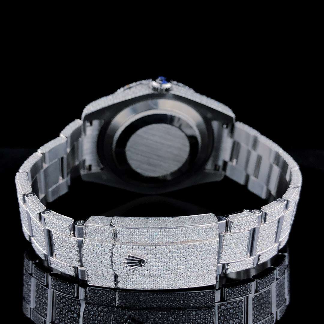 Fully Iced Out VVS Diamond Menโs Watch, 42mm Dial, White Gold Plated Stainless Steel โ Luxury Birthday Gift for Him