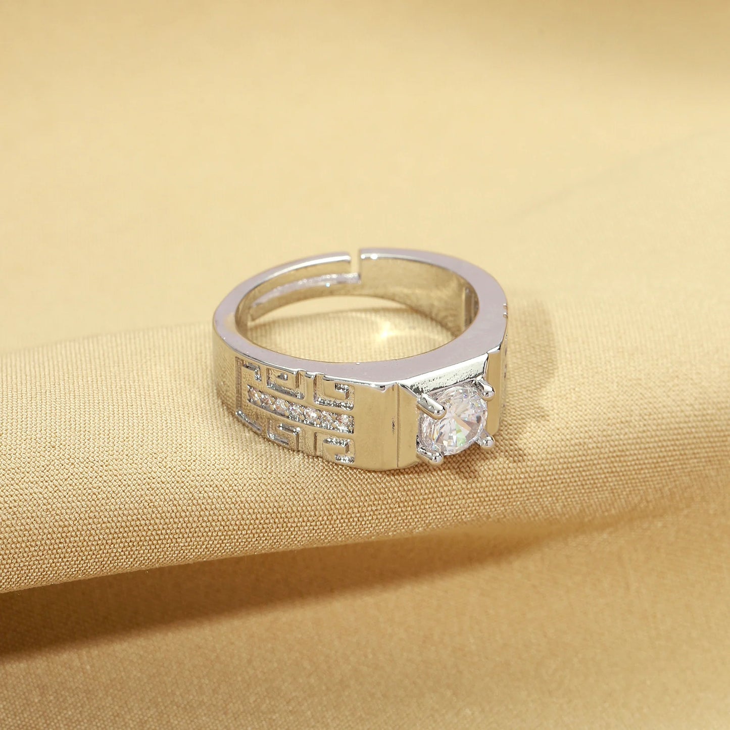 "Artificial Everlasting Solitaire Engagement Ring for Women | Elegant Gold-Plated American Diamond Adjustable Jewelry"