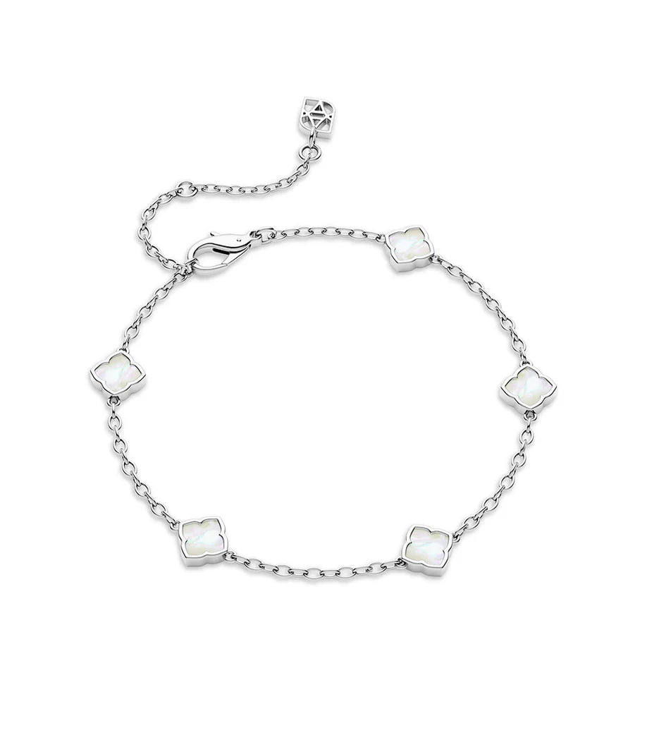 5.5mm Moissanite Mini Multi-Pearl Clover Bracelet in Silver – VVS Diamond-Look Elegant Charm Jewelry for Women in White, Yellow & Rose Gold Finishes
