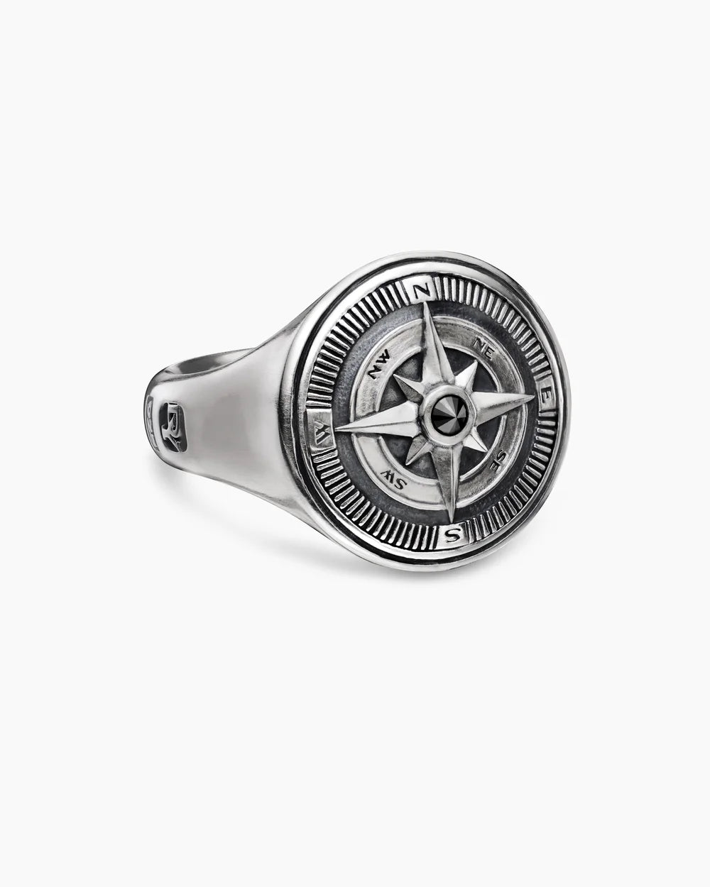 Men's North Star Moissanite & Black Zircon Signet Ring – Handmade 925 Sterling Silver Ring | Unique Silver Jewelry & Anniversary Gift for Him