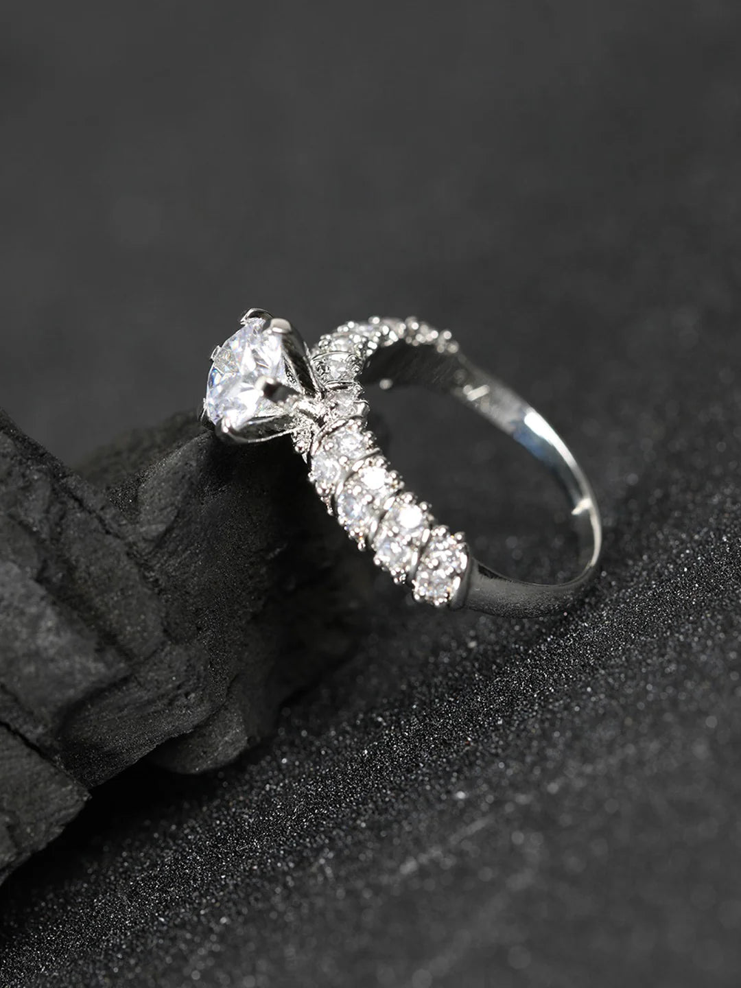 "Artificial Eternity Band Ring for Women | Rhodium Plated AD & CZ Studded Silver Finger Ring – Elegant Adjustable Jewelry"