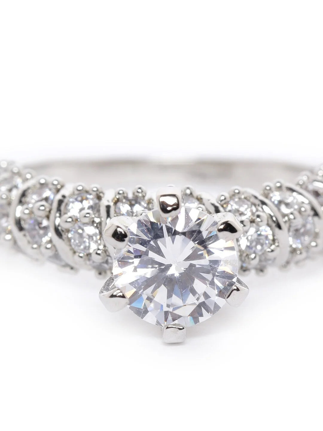 "Artificial Eternity Band Ring for Women | Rhodium Plated AD & CZ Studded Silver Finger Ring – Elegant Adjustable Jewelry"