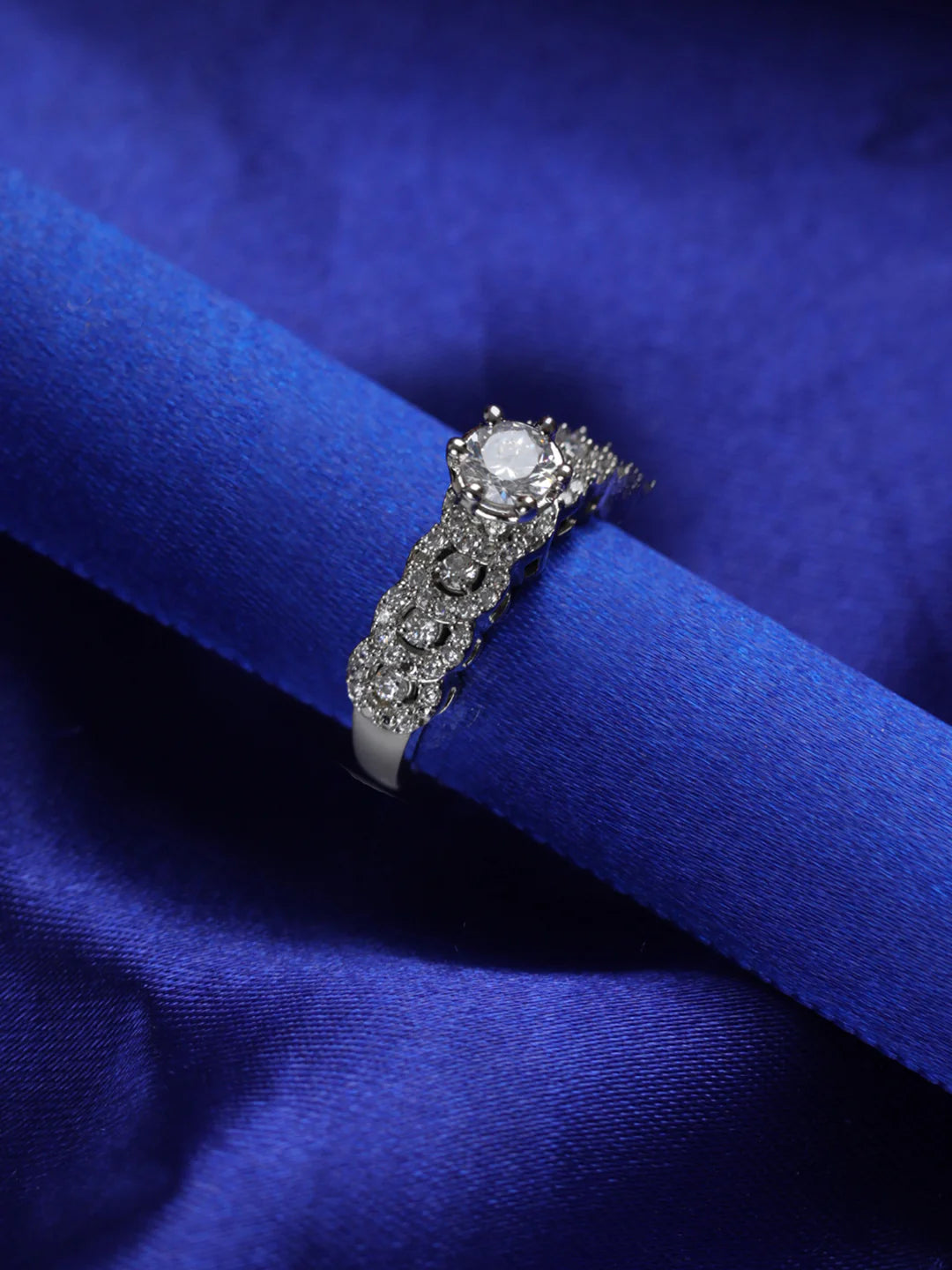 "Priyaasi Artificial Solitaire Ring for Women | Silver-Plated American Diamond Adjustable Finger Ring"