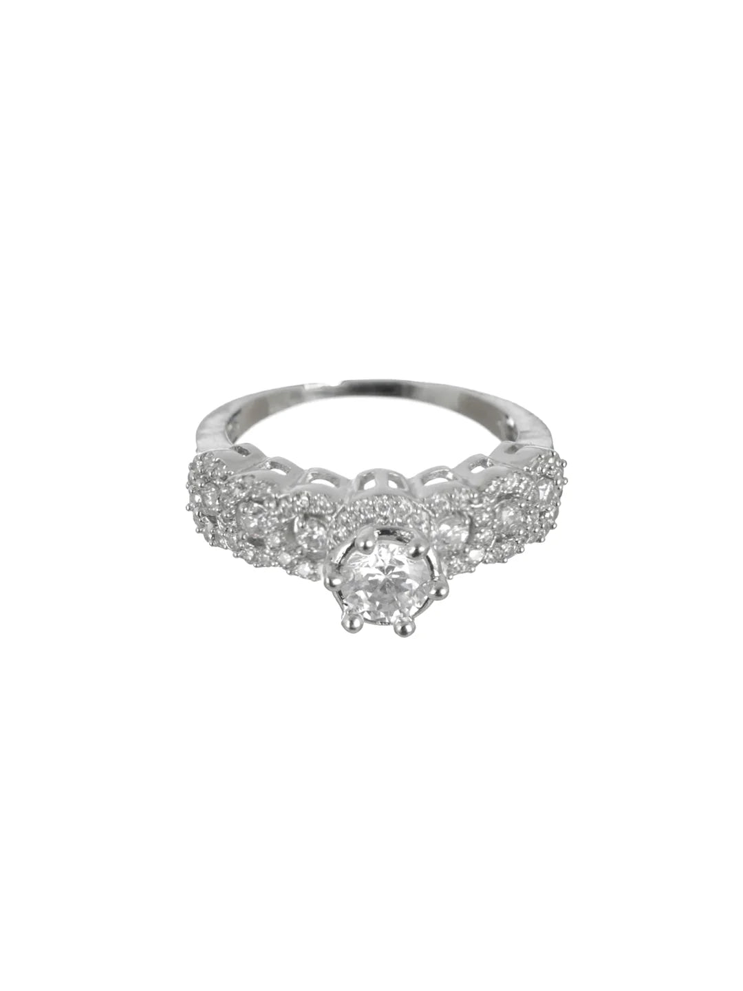 "Priyaasi Artificial Solitaire Ring for Women | Silver-Plated American Diamond Adjustable Finger Ring"