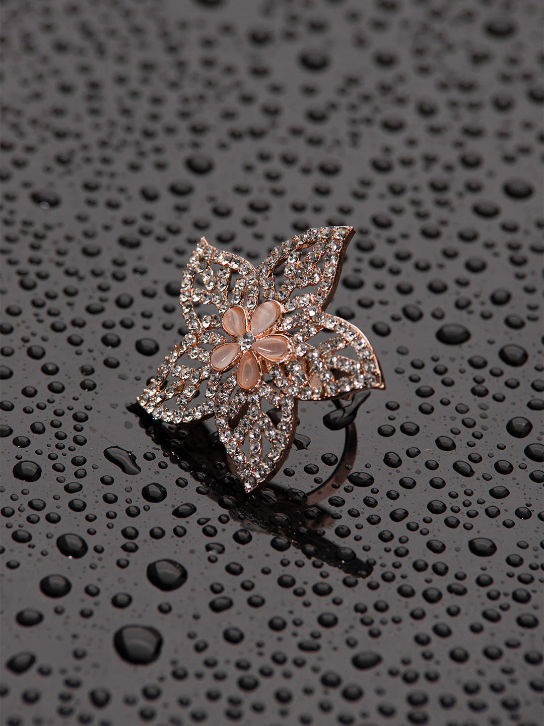 "Priyaasi Artificial Rose Gold Flower Ring for Women | Blooming Floral Design Adjustable Finger Ring"