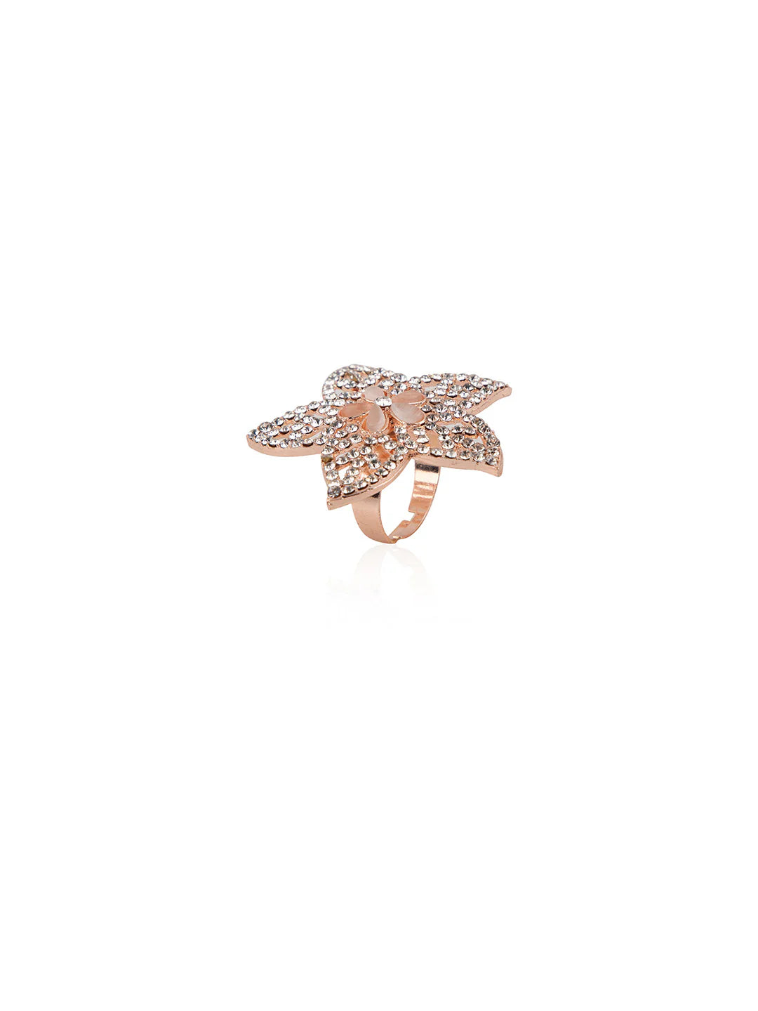 "Priyaasi Artificial Rose Gold Flower Ring for Women | Blooming Floral Design Adjustable Finger Ring"