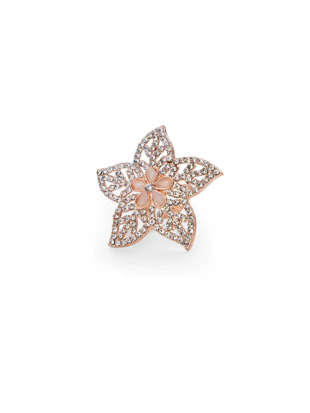 "Priyaasi Artificial Rose Gold Flower Ring for Women | Blooming Floral Design Adjustable Finger Ring"