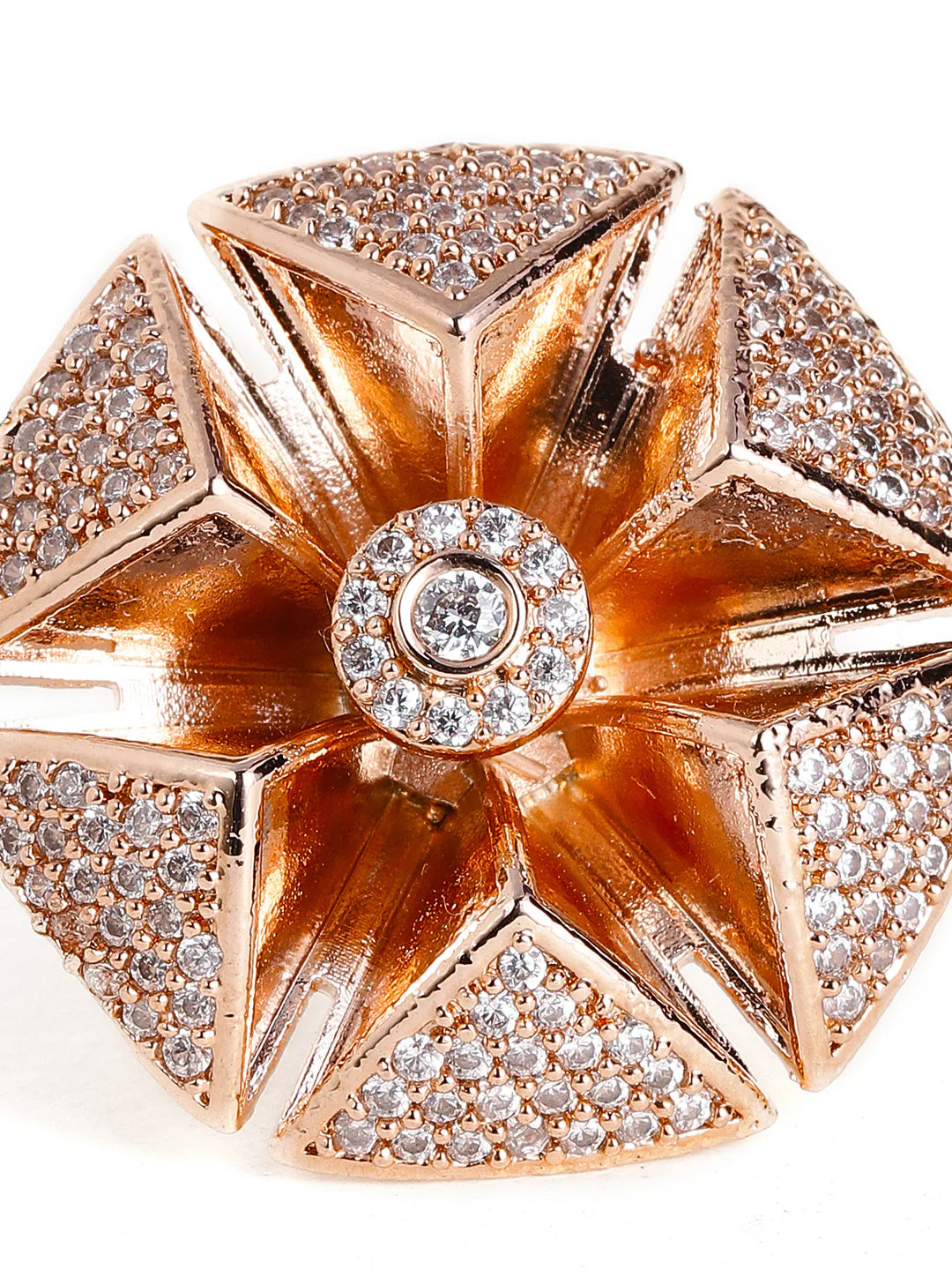 "Artificial American Diamond Floral Ring for Women | Rose Gold Plated Elegant Adjustable Finger Ring"