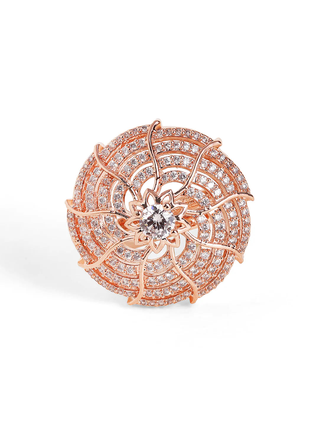 "Artificial Geometric American Diamond Ring for Women | Rose Gold Plated Adjustable Finger Ring – Stylish Party Wear Jewelry"