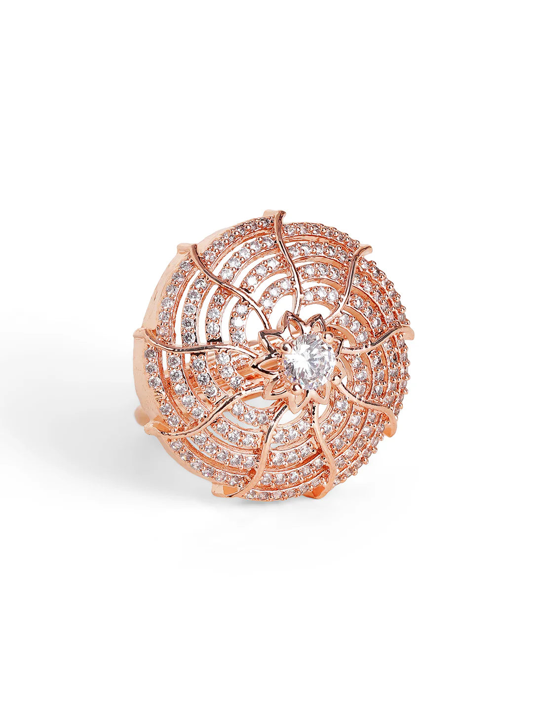 "Artificial Geometric American Diamond Ring for Women | Rose Gold Plated Adjustable Finger Ring – Stylish Party Wear Jewelry"
