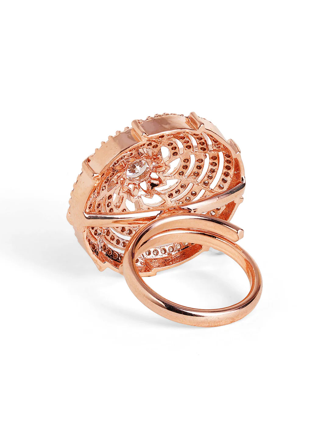 "Artificial Geometric American Diamond Ring for Women | Rose Gold Plated Adjustable Finger Ring – Stylish Party Wear Jewelry"